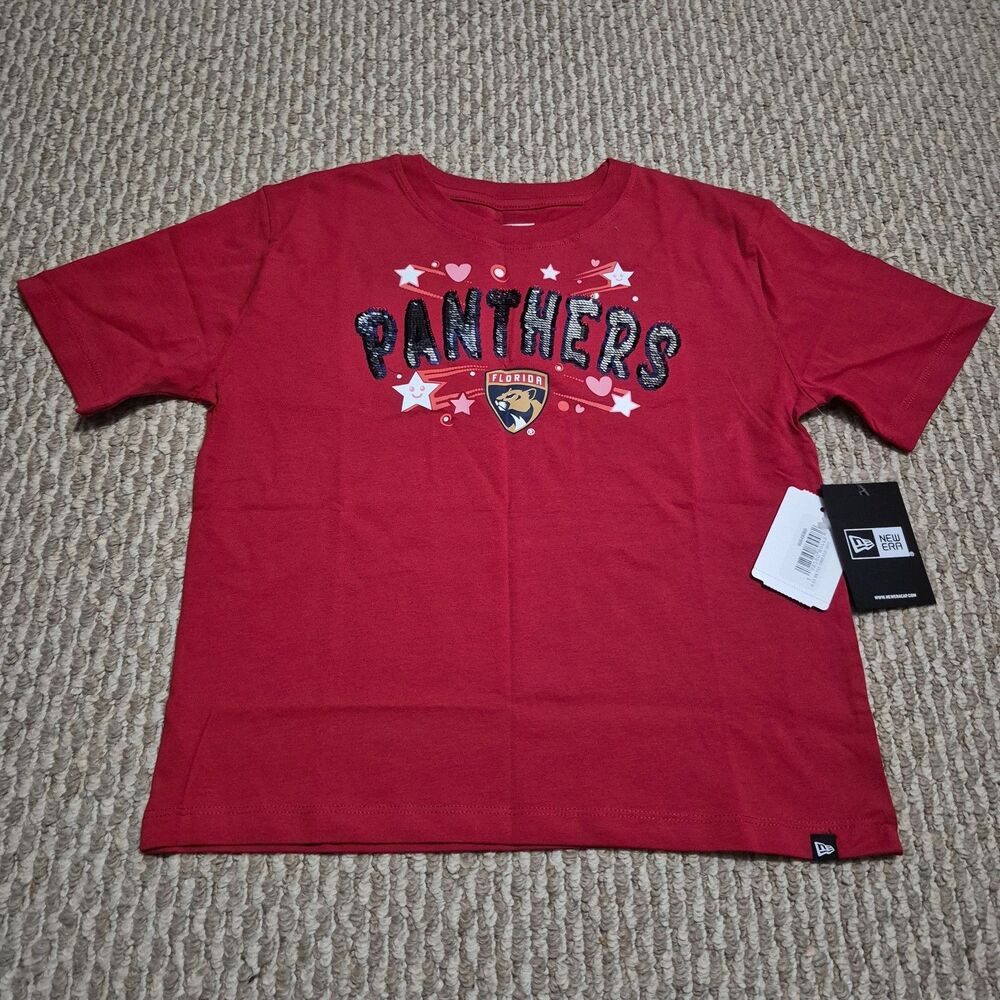 Girl's Youth 10/12 New Era  Red Florida Panthers Flip Sequin T-Shirt
